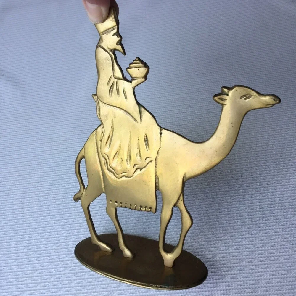 Wise Man & Camel Metal Figurine Brass Sculpture Nativity Scene Christmas Holiday